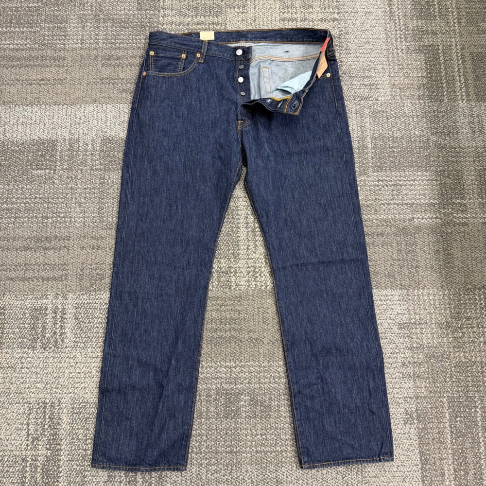 Levi's 501 Original Jeans Mens 38x32 Dark Indigo Solid Straight Leg Button Fly